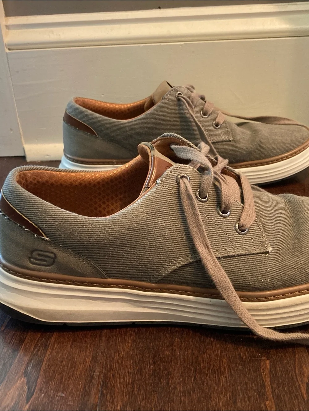 Skechers Men’s Taupe Canvas Boat Shoes with White Soles
